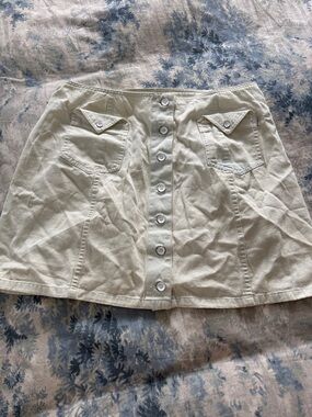 Obey Cream Button-Front Mini Skirt